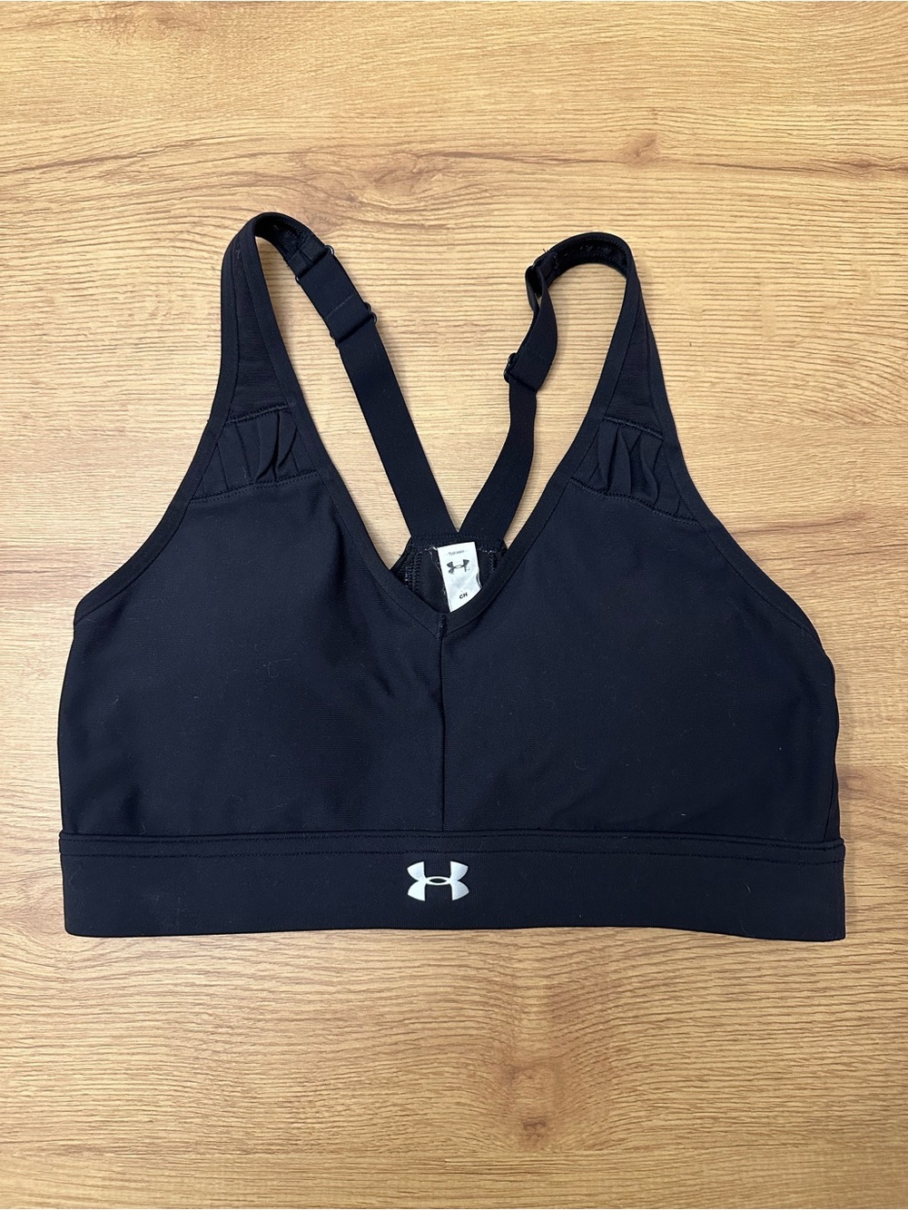 Under Armour Black Racerback Size S Sports Bra Pleated Small Gym Medium Support